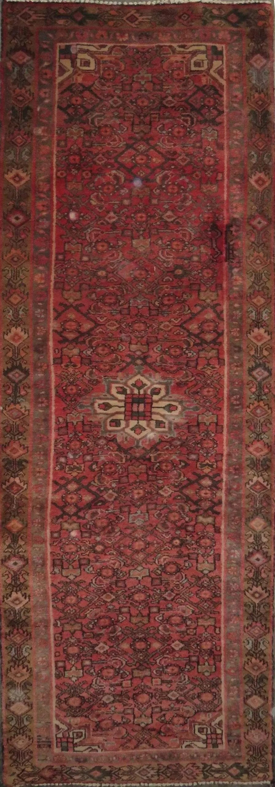 One Of The Kind Hand-Knotted Persian Wool Rug _ Luxurious Vintage Design, 9'0" x 2'10", Artisan: Hand-Knotted Persian Wool Rug _ Luxurious Vintage Design, 9'0" x 2'10", Artisan Crafted, Authentic hand-knotted traditional antique vintage Persian rugs, in excellent vintage condition with over 60 ye