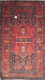 One Of The Kind Hand-Knotted Persian Wool Rug _ Luxurious Vintage Design, 8'9" x 4'8", Artisan