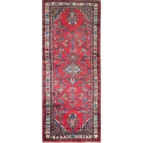 One Of The Kind Hand-Knotted Persian Wool Rug _ Luxurious Vintage Design, 8'9" x 3'3", Artisan