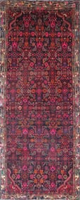 One Of The Kind Hand-Knotted Persian Wool Rug _ Luxurious Vintage Design, 8'8" x 3'3", Artisan