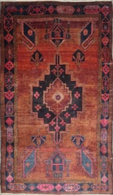 One Of The Kind Hand-Knotted Persian Wool Rug _ Luxurious Vintage Design, 8'7" x 4'9", Artisan