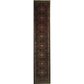 One Of The Kind Hand-Knotted Persian Wool Rug _ Luxurious Vintage Design, 8'4" x 2'6", Artisan