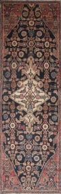One Of The Kind Hand-Knotted Persian Wool Rug _ Luxurious Vintage Design, 8'10" x 2'6", Artisan