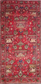 One Of The Kind Hand-Knotted Persian Wool Rug _ Luxurious Vintage Design, 8'1" x 4'0", Artisan