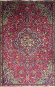 One Of The Kind Hand-Knotted Persian Wool Rug _ Luxurious Vintage Design, 7'9" x 5'1", Artisan