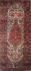 One Of The Kind Hand-Knotted Persian Wool Rug _ Luxurious Vintage Design, 7'7" x 3'3", Artisan