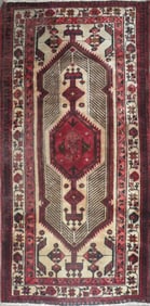 One Of The Kind Hand-Knotted Persian Wool Rug _ Luxurious Vintage Design, 7'6" x 3'7", Artisan
