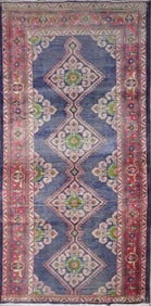 One Of The Kind Hand-Knotted Persian Wool Rug _ Luxurious Vintage Design, 7'5" x 3'6", Artisan
