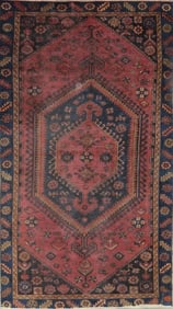 One Of The Kind Hand-Knotted Persian Wool Rug _ Luxurious Vintage Design, 7'3" x 3'9", Artisan