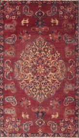 One Of The Kind Hand-Knotted Persian Wool Rug _ Luxurious Vintage Design, 7'11" x 4'10", Artisan