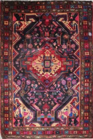 One Of The Kind Hand-Knotted Persian Wool Rug _ Luxurious Vintage Design, 7'1" x 4'7", Artisan