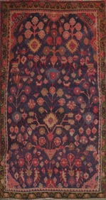 One Of The Kind Hand-Knotted Persian Wool Rug _ Luxurious Vintage Design, 7'1" x 3'7", Artisan