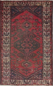 One Of The Kind Hand-Knotted Persian Wool Rug _ Luxurious Vintage Design, 6'8" x 3'1", Artisan