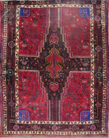 One Of The Kind Hand-Knotted Persian Wool Rug _ Luxurious Vintage Design, 6'6" x 5'2", Artisan