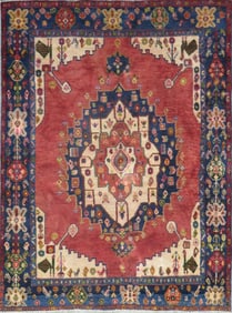 One Of The Kind Hand-Knotted Persian Wool Rug _ Luxurious Vintage Design, 6'10" x 5'3", Artisan