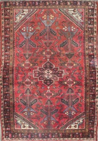 One Of The Kind Hand-Knotted Persian Wool Rug _ Luxurious Vintage Design, 6'10" x 4'8", Artisan
