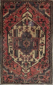 One Of The Kind Hand-Knotted Persian Wool Rug _ Luxurious Vintage Design, 5'8" x 3'6", Artisan