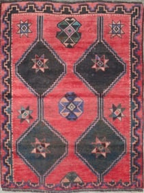 One Of The Kind Hand-Knotted Persian Wool Rug _ Luxurious Vintage Design, 5'6" x 4'2", Artisan