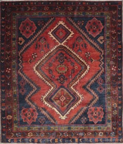 One Of The Kind Hand-Knotted Persian Wool Rug _ Luxurious Vintage Design, 5'5" x 4'5", Artisan
