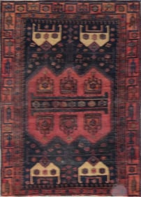 One Of The Kind Hand-Knotted Persian Wool Rug _ Luxurious Vintage Design, 5'4" x 4'0", Artisan