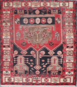One Of The Kind Hand-Knotted Persian Wool Rug _ Luxurious Vintage Design, 5'3" x 4'6", Artisan