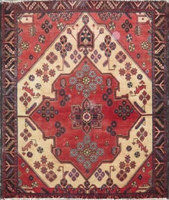 One Of The Kind Hand-Knotted Persian Wool Rug _ Luxurious Vintage Design, 5'2" x 4'2", Artisan