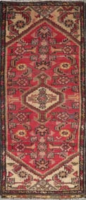 One Of The Kind Hand-Knotted Persian Wool Rug _ Luxurious Vintage Design, 5'2" x 1'10", Artisan