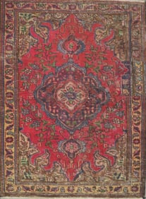 One Of The Kind Hand-Knotted Persian Wool Rug _ Luxurious Vintage Design, 4'7" x 3'3", Artisan