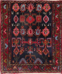 One Of The Kind Hand-Knotted Persian Wool Rug _ Luxurious Vintage Design, 4'9" x 4'6", Artisan