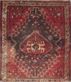 One Of The Kind Hand-Knotted Persian Wool Rug _ Luxurious Vintage Design, 4'9" x 4'1", Artisan