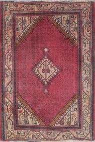 One Of The Kind Hand-Knotted Persian Wool Rug _ Luxurious Vintage Design, 4'9" x 3'4", Artisan