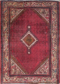 One Of The Kind Hand-Knotted Persian Wool Rug _ Luxurious Vintage Design, 4'7" x 3'3", Artisan