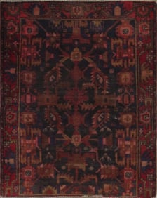 One Of The Kind Hand-Knotted Persian Wool Rug _ Luxurious Vintage Design, 4'4" x 3'6", Artisan