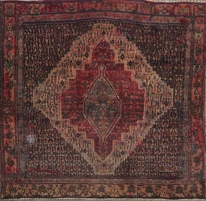 One Of The Kind Hand-Knotted Persian Wool Rug _ Luxurious Vintage Design, 3'9" x 3'7", Artisan