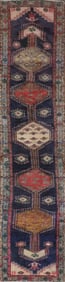 One Of The Kind Hand-Knotted Persian Wool Rug _ Luxurious Vintage Design, 13'6" x 2'7", Artisan