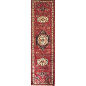 One Of The Kind Hand-Knotted Persian Wool Rug _ Luxurious Vintage Design, 13'1" x 3'3", Artisan
