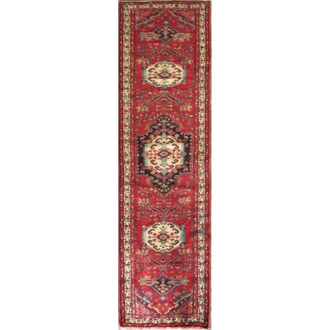One Of The Kind Hand-Knotted Persian Wool Rug _ Luxurious Vintage Design, 13'1" x 3'3", Artisan: Hand-Knotted Persian Wool Rug _ Luxurious Vintage Design, 13'1" x 3'3", Artisan Crafted, Authentic hand-knotted traditional antique vintage Persian rugs, in excellent vintage condition with over 60 ye