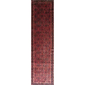 One Of The Kind Hand-Knotted Persian Wool Rug _ Luxurious Vintage Design, 12'9" x 3'3", Artisan