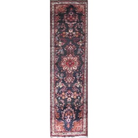 One Of The Kind Hand-Knotted Persian Wool Rug _ Luxurious Vintage Design, 12'8" x 3'1", Artisan