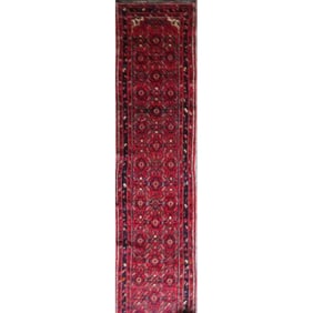 One Of The Kind Hand-Knotted Persian Wool Rug _ Luxurious Vintage Design, 12'8" x 2'10", Artisan