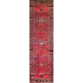 One Of The Kind Hand-Knotted Persian Wool Rug _ Luxurious Vintage Design, 12'5" x 3'4", Artisan