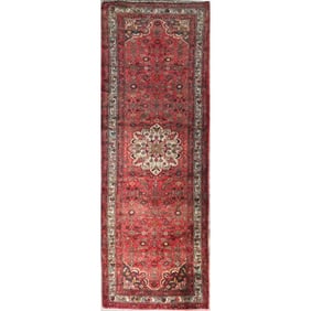 One Of The Kind Hand-Knotted Persian Wool Rug _ Luxurious Vintage Design, 11'6" x 3'5", Artisan