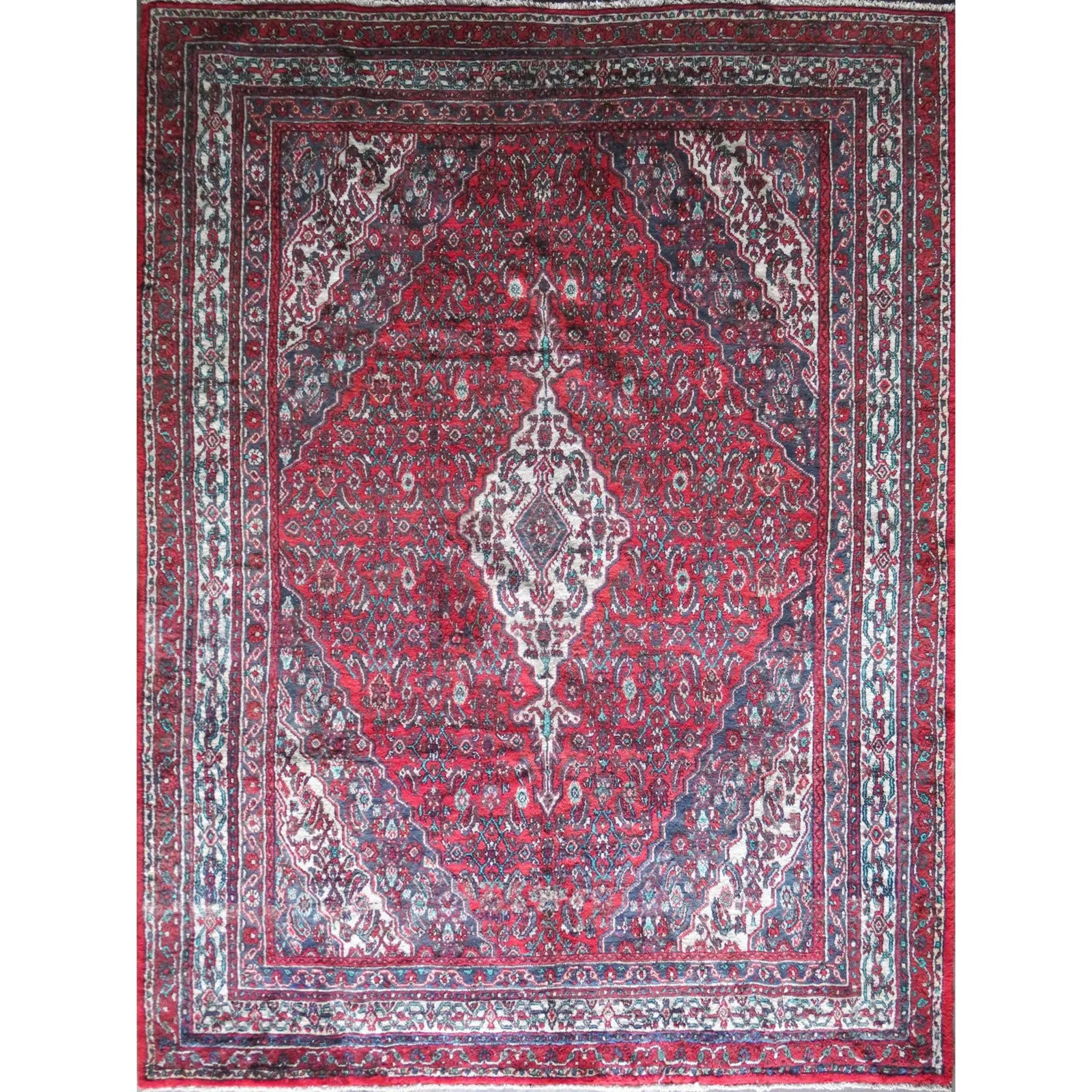 One Of The Kind Hand-Knotted Persian Wool Rug _ Luxurious Vintage Design, 11'7" x 9'0", Artisan: Hand-Knotted Persian Wool Rug _ Luxurious Vintage Design, 11'7" x 9'0", Artisan Crafted, Authentic hand-knotted traditional antique vintage Persian rugs, in excellent vintage condition with over 60 ye