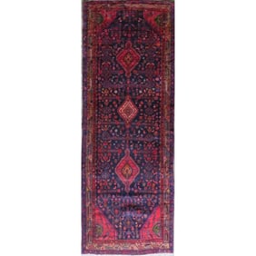 One Of The Kind Hand-Knotted Persian Wool Rug _ Luxurious Vintage Design, 11'2" x 3'7", Artisan