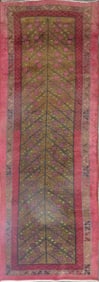 One Of The Kind Hand-Knotted Persian Wool Rug _ Luxurious Vintage Design, 10'8" x 3'7", Artisan