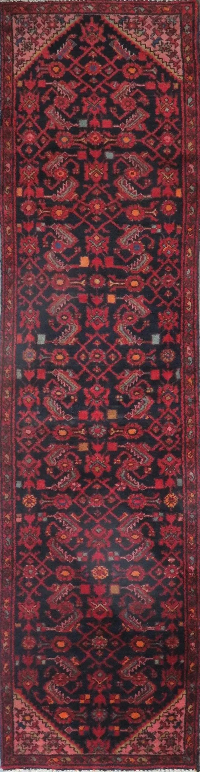 One Of The Kind Hand-Knotted Persian Wool Rug _ Luxurious Vintage Design, 10'8" x 2'6", Artisan: Hand-Knotted Persian Wool Rug _ Luxurious Vintage Design, 10'8" x 2'6", Artisan Crafted, Authentic hand-knotted traditional antique vintage Persian rugs, in excellent vintage condition with over 60 ye