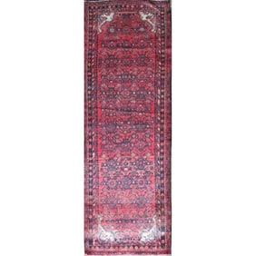 One Of The Kind Hand-Knotted Persian Wool Rug _ Luxurious Vintage Design, 10'7" x 3'3", Artisan