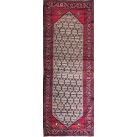 One Of The Kind Hand-Knotted Persian Wool Rug _ Luxurious Vintage Design, 10'6" x 3'5", Artisan
