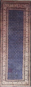 One Of The Kind Hand-Knotted Persian Wool Rug _ Luxurious Vintage Design, 10'6" x 3'3", Artisan
