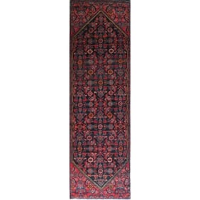 One Of The Kind Hand-Knotted Persian Wool Rug _ Luxurious Vintage Design, 10'6" x 2'10", Artisan